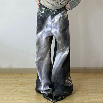 AIDASE  -  American Retro High Waist Full Length Jeans Street Waterfall Print Hip-hop Baggy Pants Women's Casual Y2K Grunge Denim Trouser aidase-shop